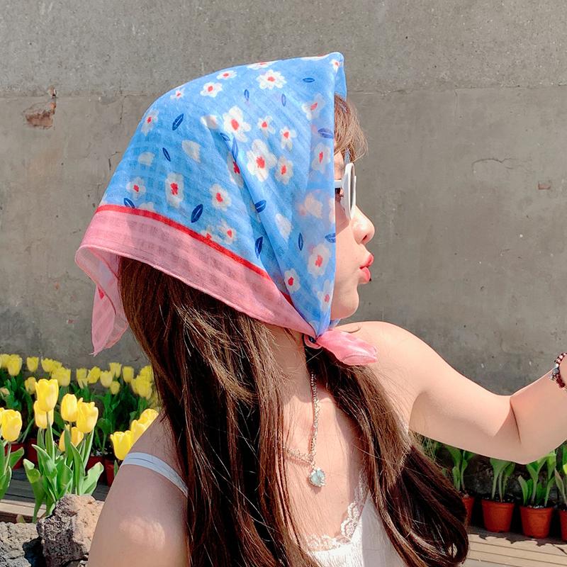 Eșarfă mică pătrată retro de țară, eșarfă artistică franțuzească din bumbac și in, eșarfă de cap pentru femei de primăvară și toamnă, vară, pentru umbră și protecție solară