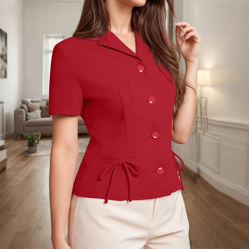 ZANZEA Women Turn Down Collar Summer Short Sleeve Blouse