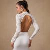 Spring Lace Long Sleeve Solid Color Sexy Slim Fit Base Layer One Piece Clothing Women Fashion Elegant Beach Vacation Casual Wear