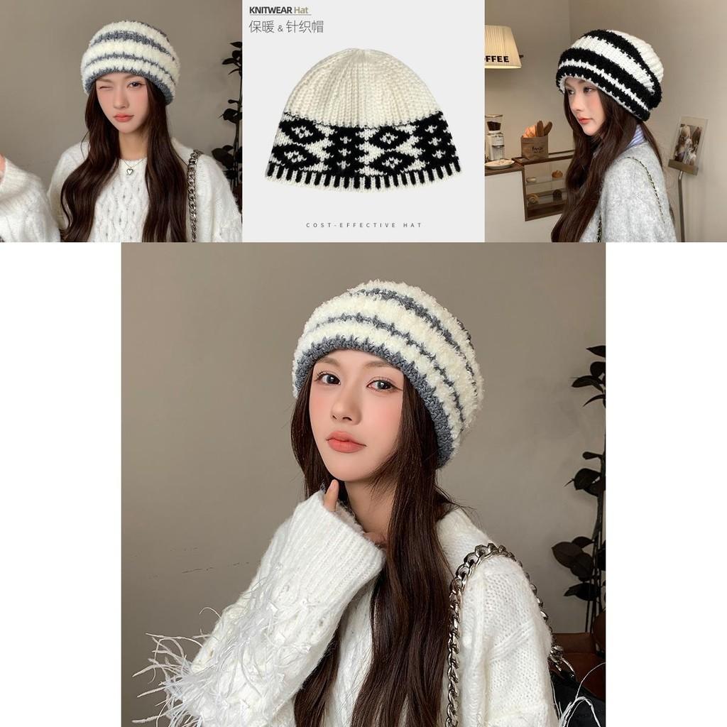 Yarn Patterned Slouchy Knit Cap With Plush Warmth For Autumn Winter Fashion