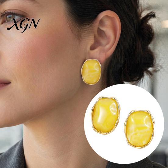Gift for Her on Birthday 1 Pair Natural Healing Stone Stud Earrings Women, Gold Lightweight Daily Wear Plated Oval Resin Earrings, Faux Crystal
