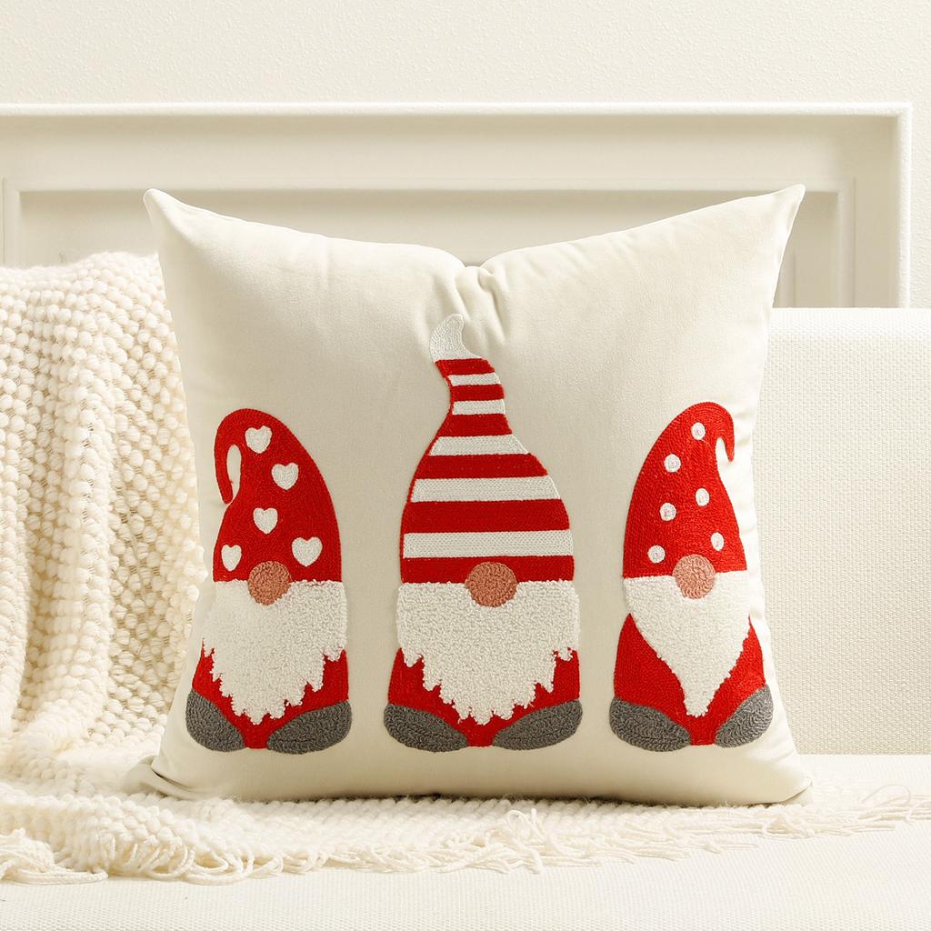 Christmas Decorative Throw Pillow Cover Velvet Material Santa Claus Cartoon Pattern Embroidered Cushion Cover Holiday Home Sofa Decor 45x45 cm