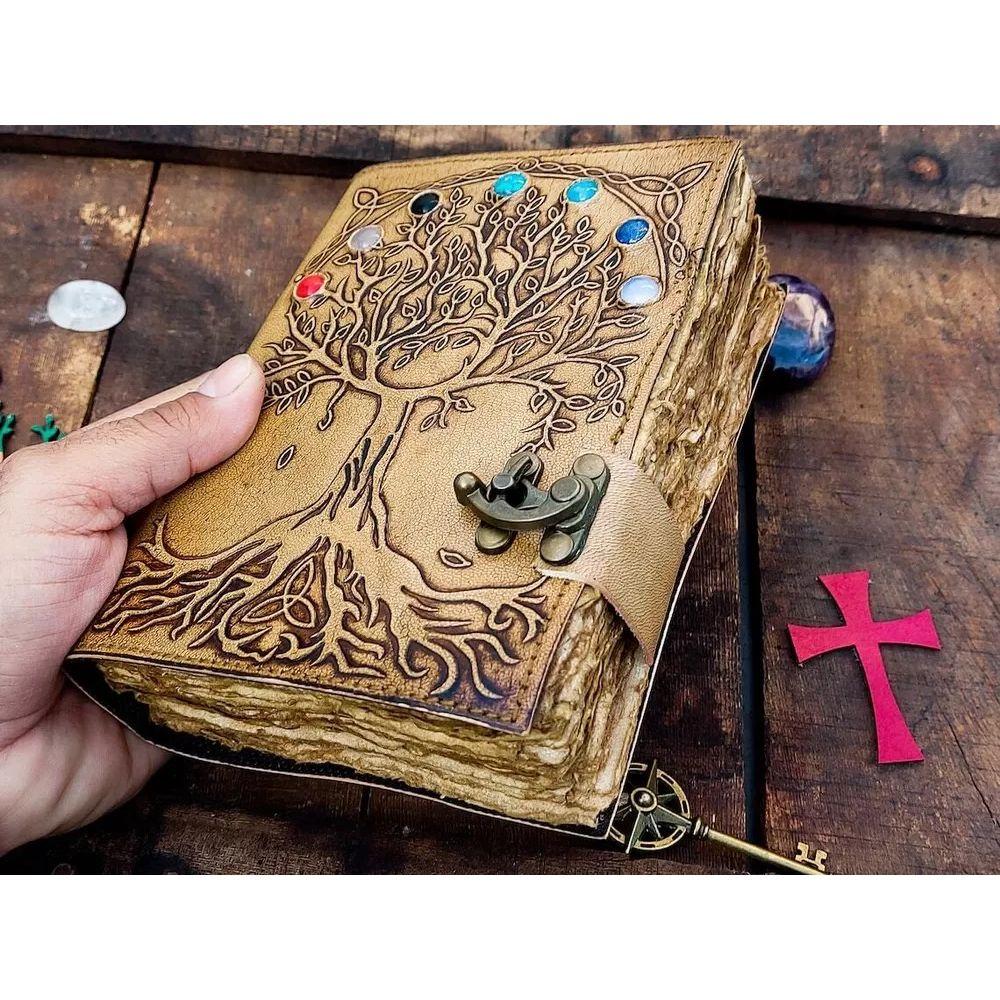 

7-каменный кожаный журнал «Древо жизни», блокнот, пустой альбом для рисования, путешествия 7 x 5 in коричневый