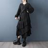 Long Sleeve Plus Size Black Vintage Pleated New In Dresses for Women Spring Autumn Casual Loose Dress
