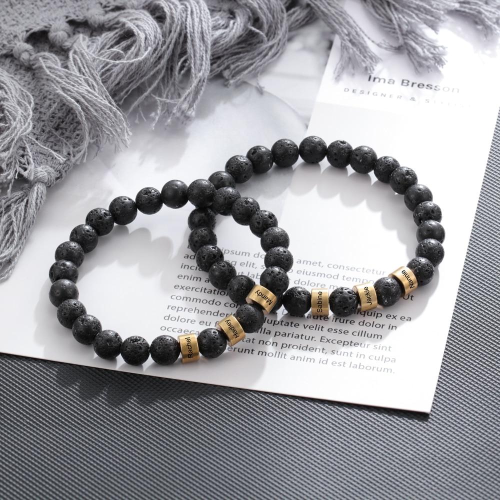 Personalized Bracelets Engraved 1 ~4 Names Customized Men Gold Color Color Beads Elastic Bangle Plain Simple Jewelry Giveaway Gifts (Ba103287 )Simple