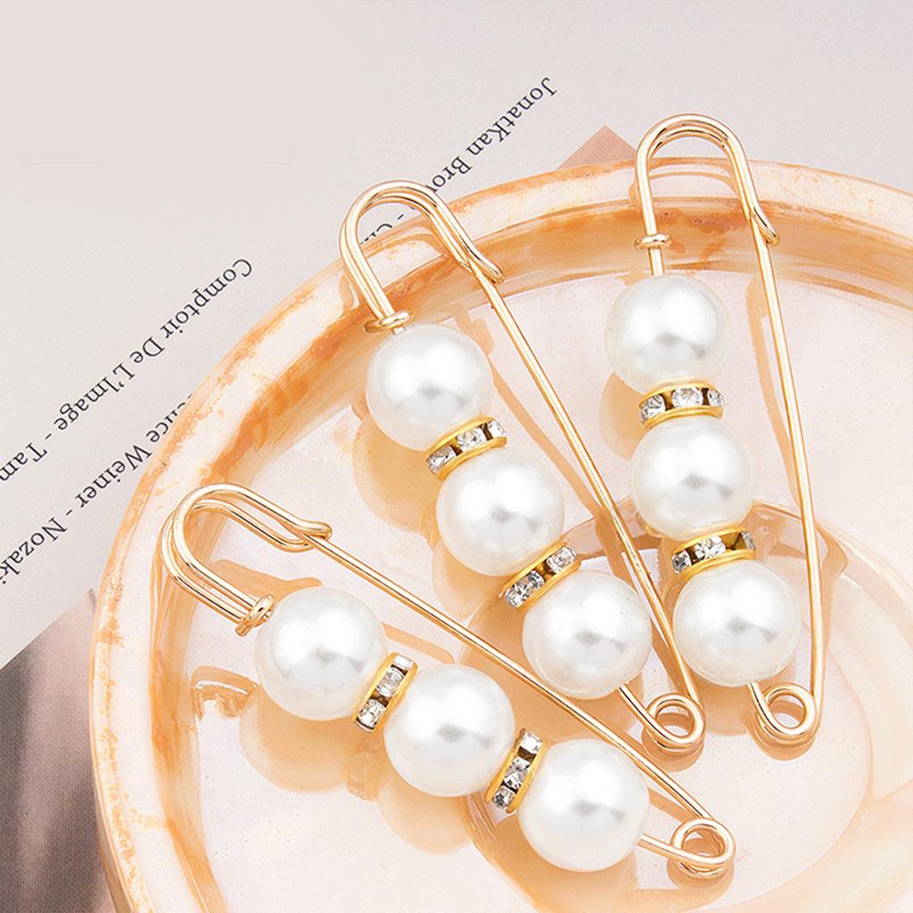 3Pcs Pearl Waist Cincher No Slip Pin Adjustable Waistband Clips for Pants Skirts Safety Pins for Women