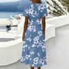 Womens Short Sleeve V Neck Floral Print Midi Dress Casual Elastic Waist Summer A Line Dress for Holiday and Daily Wear