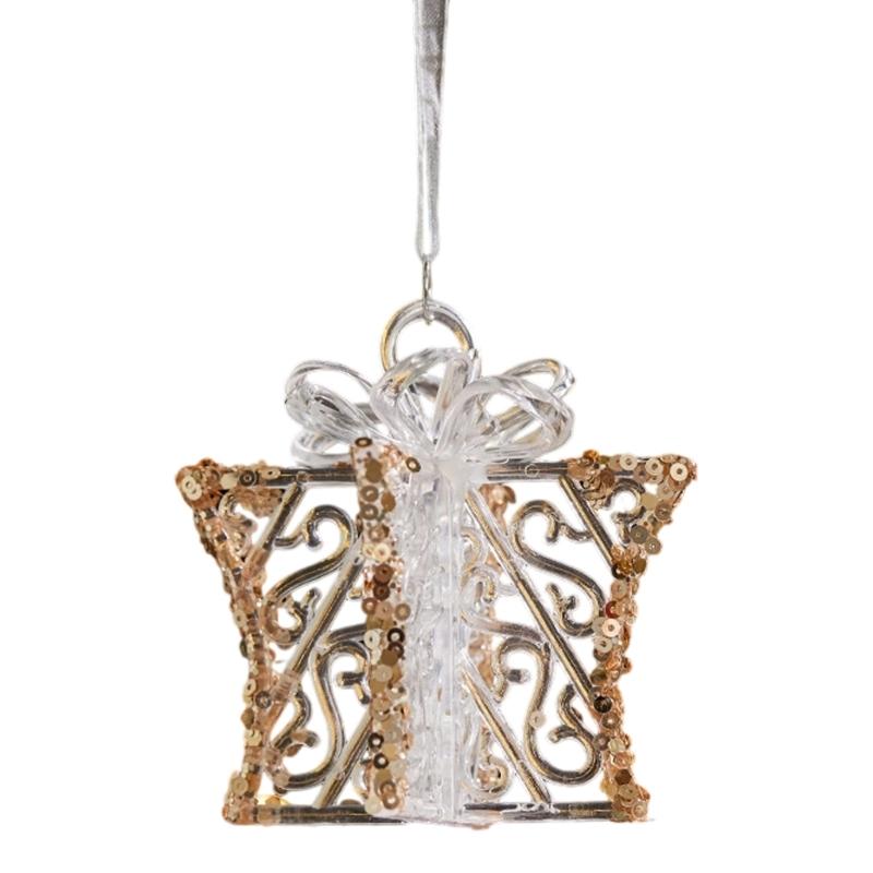 Clear Acrylic Deer Snowflake Christmas Tree Hanging Ornament with Sparkling Glitters Design for Festival Decors