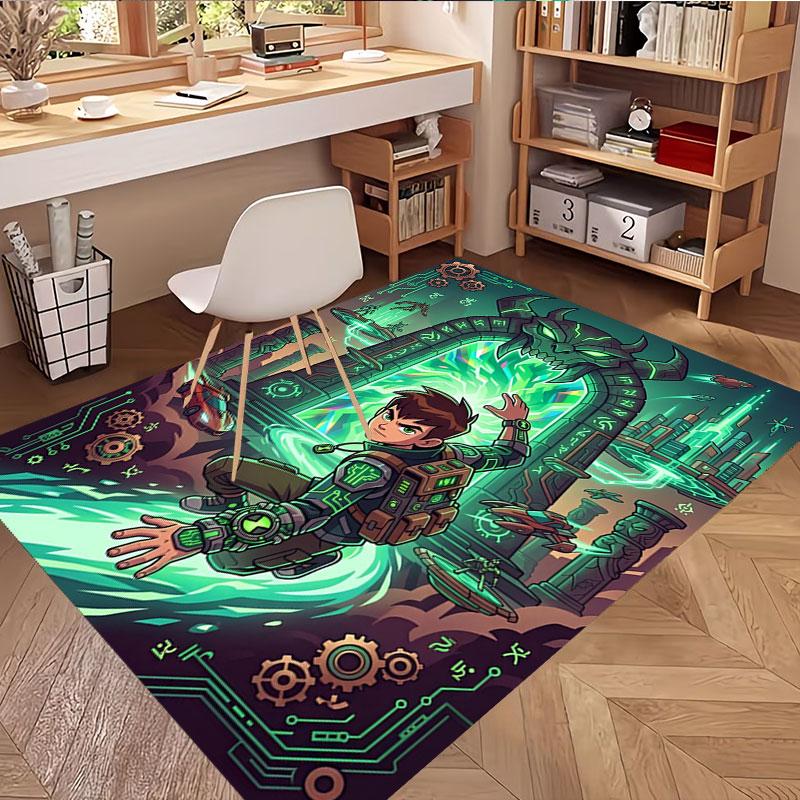 Ben 10 Cartoon Print Rug, Washable Floor Carpet, For Entryway Dorm Laundry Room Office Study, Home Decor Birthday Christmas Gift