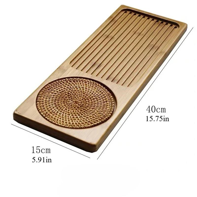 Mały Rozmiar Taca do Herbaty z Suchym Parzeniem z Matami z Plecionej Rattanu, Naturalna Bambusowa Deska do Herbaty, Hotelowa Taca Serwingowa