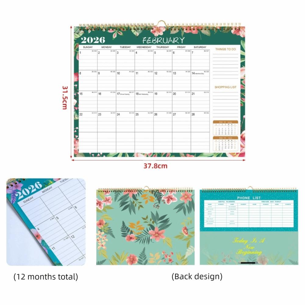 English Version 2026 Wall Calendar Large Date Blocks Wall Calendar Hanging Planner  Monthly Hanging