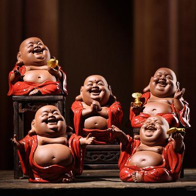 Dekorationen im chinesischen Zen-Stil aus lila Ton, Maitreya-Buddha, Wohnzimmer, Veranda, zur Befestigung im Auto, Handwerk für Tee-Sets