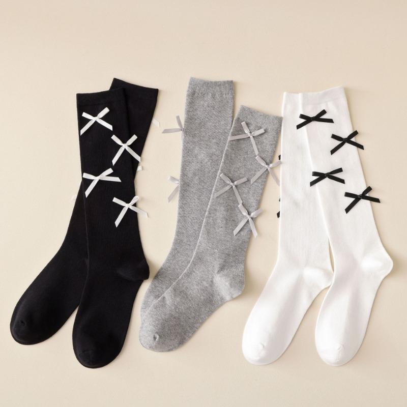 Micro-pressure Calf Socks, Bow Long Stockings, Cotton Boneless Socks, Women's Knee-high Socks