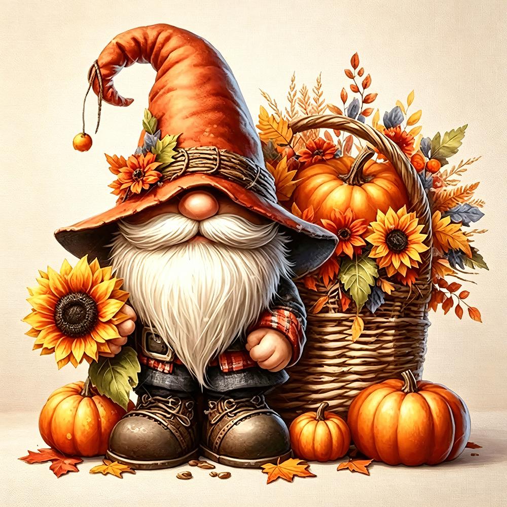 5D Diamond Painting Autumn Gnome with Pumpkins Diamond Art DIY Craft Home Wall Decor