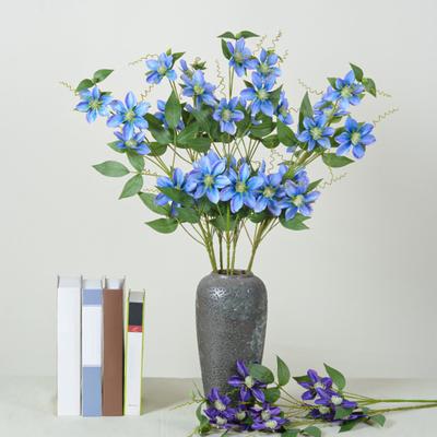 Artificial Clematis Branch with Stem Green Leaves Home Wedding Party Faux Flower Floral Arrangement Indoor Outdoor Garden Decoration Photo Props