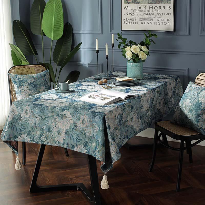 Green Oil Painting Print Rectangle Dirty Resistant Machine Washable Stylish Holiday Tablecloth Table Cover Thanksgiving Table Decoration