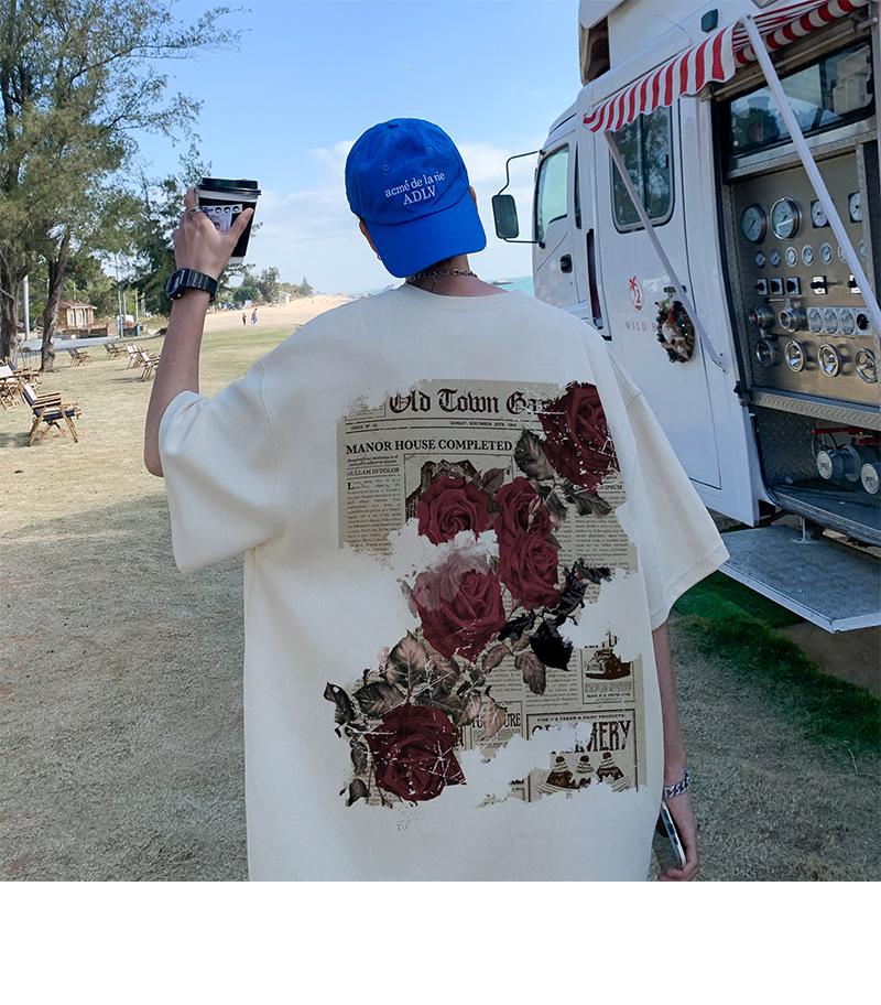 Herren Oversized T-Shirt mit Rosenprint im Retro-Stil – Neuer trendiger Sommerstil