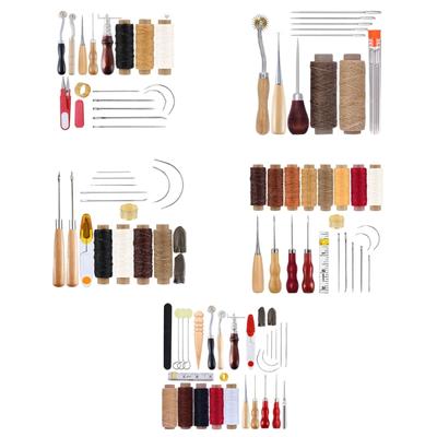 Kits de Couture Cuir avec Fil Aiguille à Coudre Outil de Rainurage pour Travail de Sculpture pour Artisanat Cuir DIY Outil de Réparation Artisanat Cuir