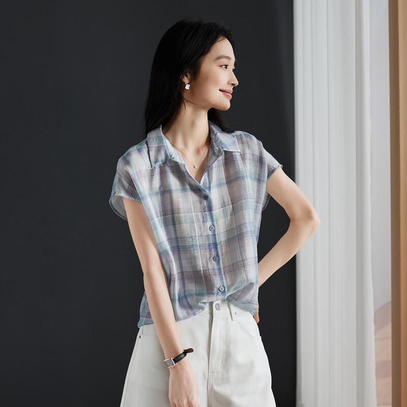 SOFSIL Women's Striped Linen Blend Short Sleeve Shirt