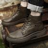 British Style Men's Genuine Leather Work Boots Classic High-Top Laced Walking Boots Outdoor Durable Comfortable And Casual Boots