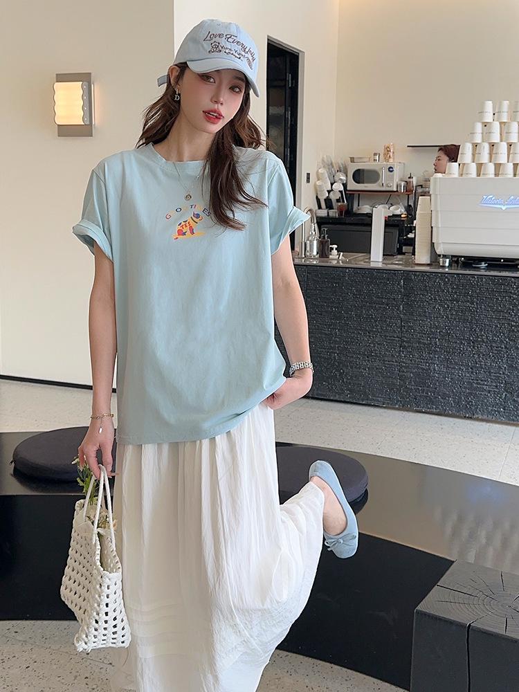 

2025 Женская высококачественная футболка с коротким рукавом из хлопка с охлаждающим ледяным фарфором и мультяшным принтом One Size [90-150 kg]