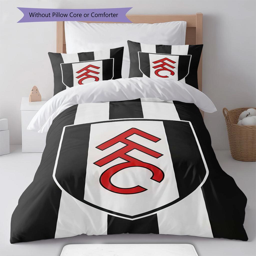 Fulham F.C Teppichmuster Bettwäsche Steppdecke Set Bettbezug Kissenbezug Heimdekoration Geburtstagsgeschenk (1 Bettbezug + 2 Kissenbezüge, ohne Füllung)