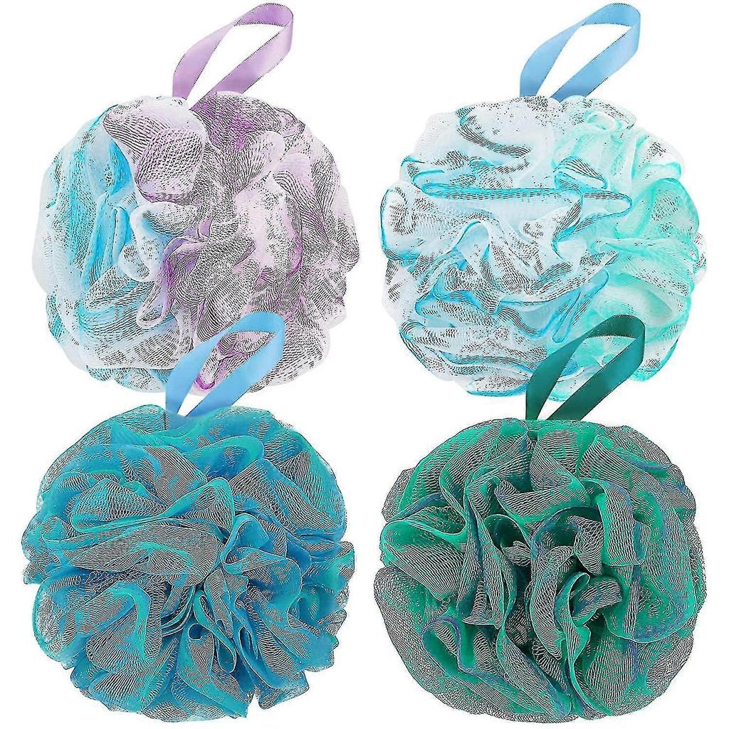 4pcs Bath Shower Loofah Sponge Bath Mesh Pouf Shower Ball Body Scrubber