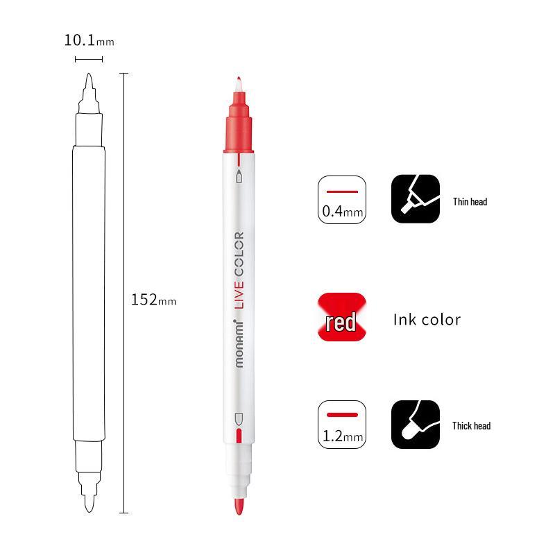 Monami Double-Ended Fiber Tip Liner Pen, 39 Colors for Drawing and Outlining