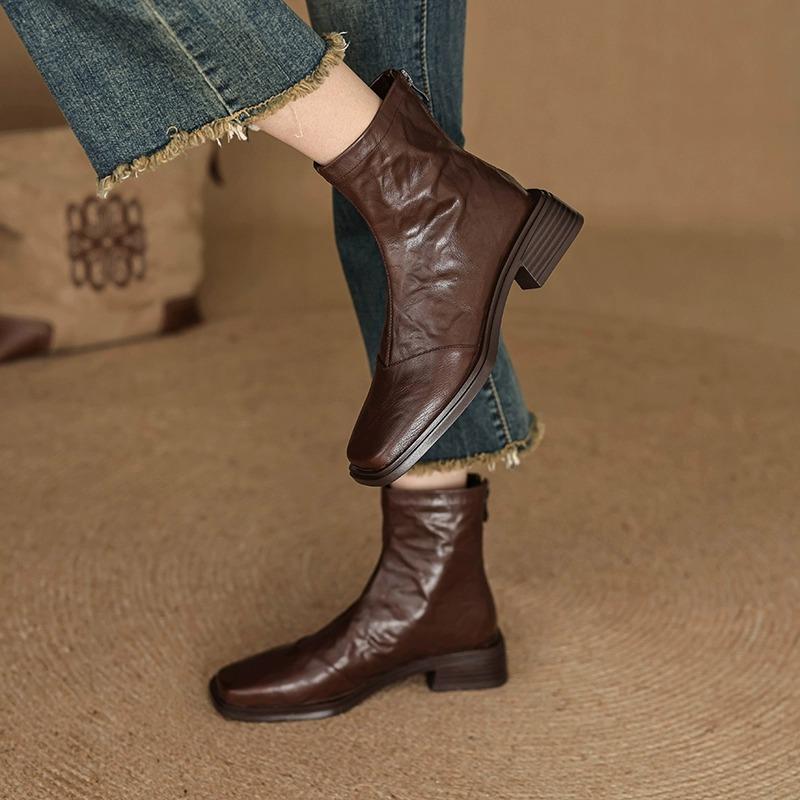 Elegant Women Ankle Boots Square Toe Heeled Shoes 2025 Trend New Chunky Fashion Boots Winter Leather Goth Woman Pumps Sexy Botas