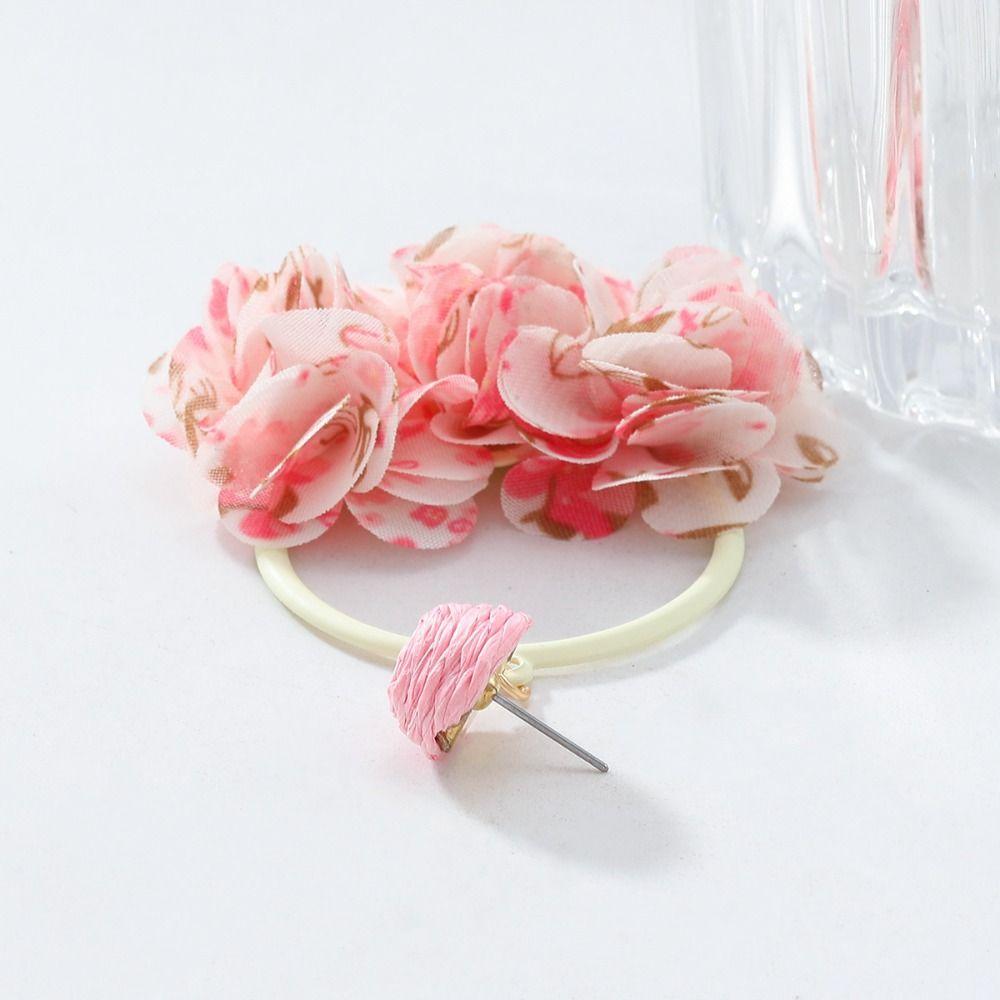 Sweet Fabric Flower Eardrop Round Hollow Exaggerated Earrings Elegant Drop Earrings  Women