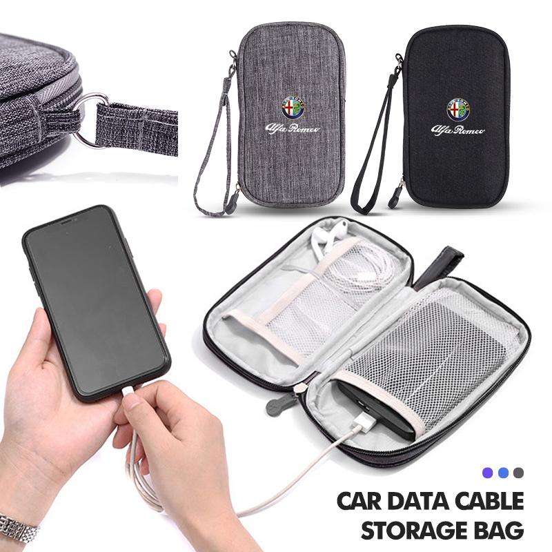 Car Charger Data Cable USB Bag Headphones Travel Storage Bag For Alfa Romeo 159 Giulietta 156 147 Giulia Mito GT Stelvio Spider