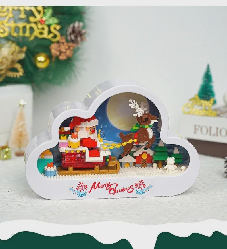 Santa Claus Cloud Mirror Night Light Building Blocks Toy for Kids - Christmas Gift