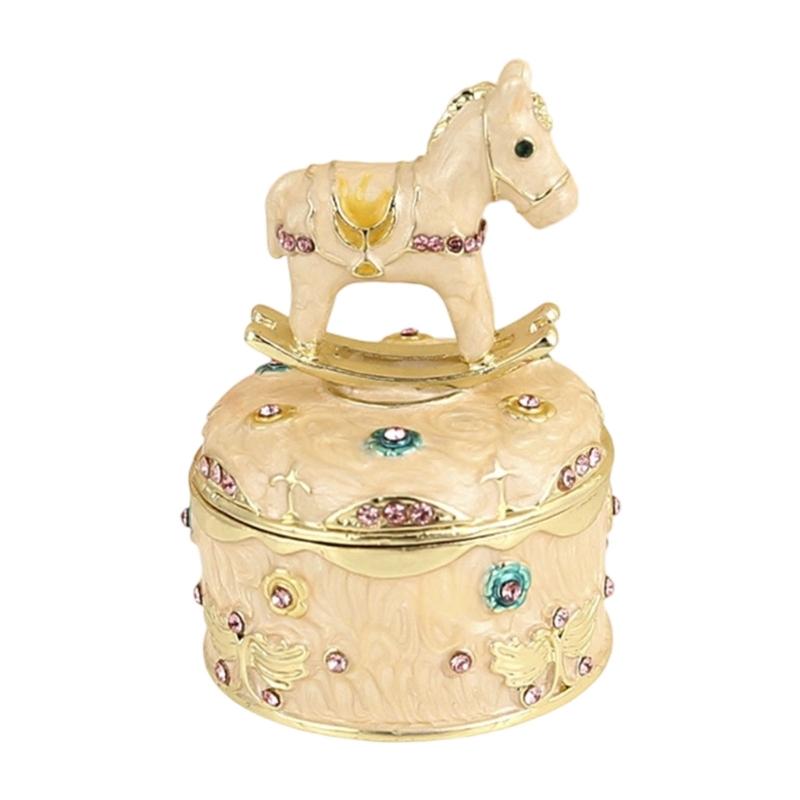 

Handcrafted Alloy Enamel Horse Trinkets Box In Peacocks Blue And Pink Accessory Container For Small Jewelry Storage розовый
