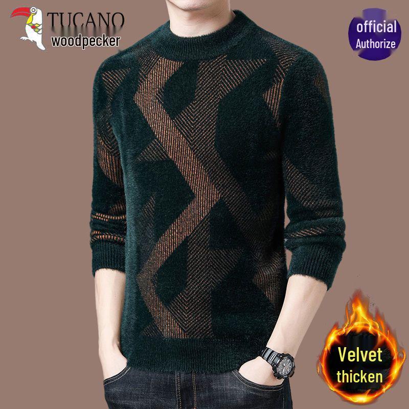 

Мужской свитер премиум-класса из норки и кашемира Woodpecker - На флисовой подкладке, толстой вязки, с круглым вырезом для зимы M (90-115 jin)