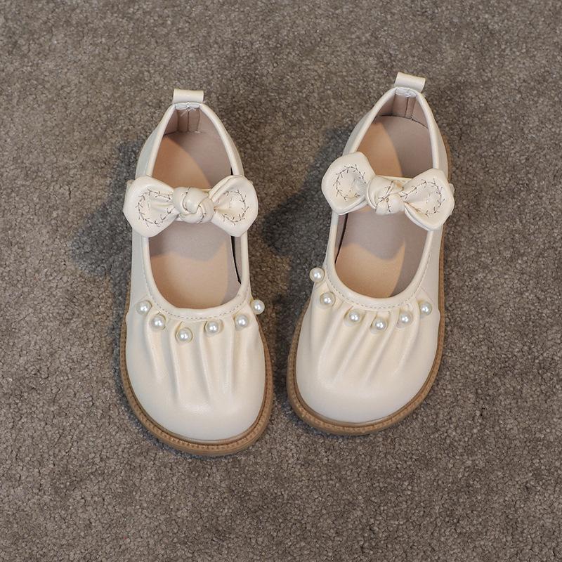 Girls' Small Leather Shoes Spring and Autumn 2025 New Children's Shallow-mouth Pleated Foreign-style Princess Shoes Korean Version of Soft-soled Girl