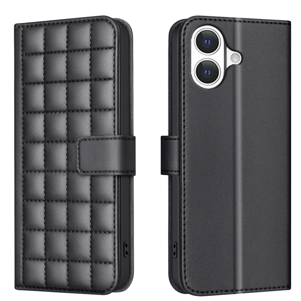 Kožené pouzdro pro iPhone 17 BINFEN COLOR Čtvercová mřížka Peněženka Stojánek Kryt na telefon