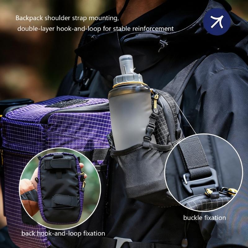 Outdoor Shoulder Strap Mesh Water Bottle Pouches With Double Storage Compartments For Hiking Cycling Small Items Carry