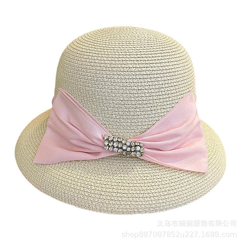 Summer straw woven sunscreen straw hat children versatile face hat bow hot diamond fashion travel beach hat