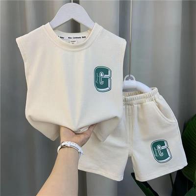 Kids Boys Summer Vest Set Fashionable Baby Net Red Clothes Children's Fashion Two Piece Set Kids Outfits
