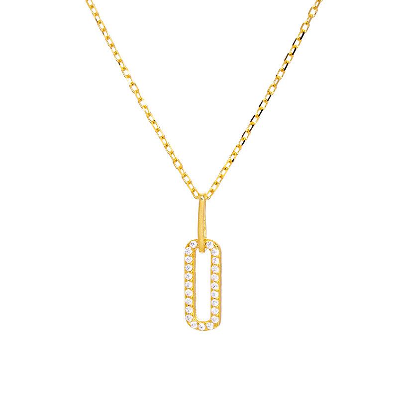 Banyan Tree S925 Silver Geometric Paperclip Necklace with Sparkling Diamond