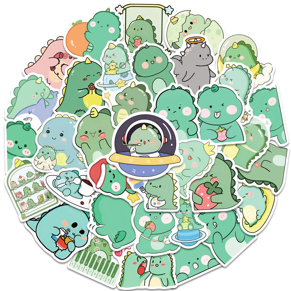 10/30/50/100pcs Kawaii Green Dinosaur Stickers Cute Cartoon Creative Sticker Water Bottle Scrapbook Phone Case Decals Decoration