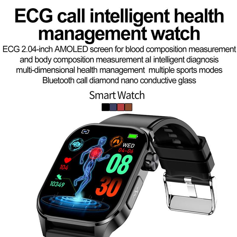 ET580 Pánské chytré hodinky 2,04palcový AMOLED Velký displej Bluetooth hovor SOS EKG Tlak Kyslík Monitor zdraví Chytré hodinky