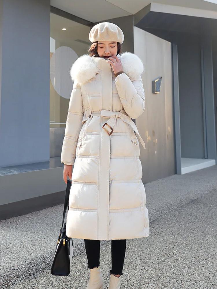 2024 Autumn Winter New Down Cotton Parkas Jacket Women's X-Long Faux Fur Collar Padded Jacket Thick Loose Large Size Padded Jacket