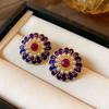 Medieval vintage earrings silver needle with diamonds flower artificial pearl stud earrings retro court temperament earrings women