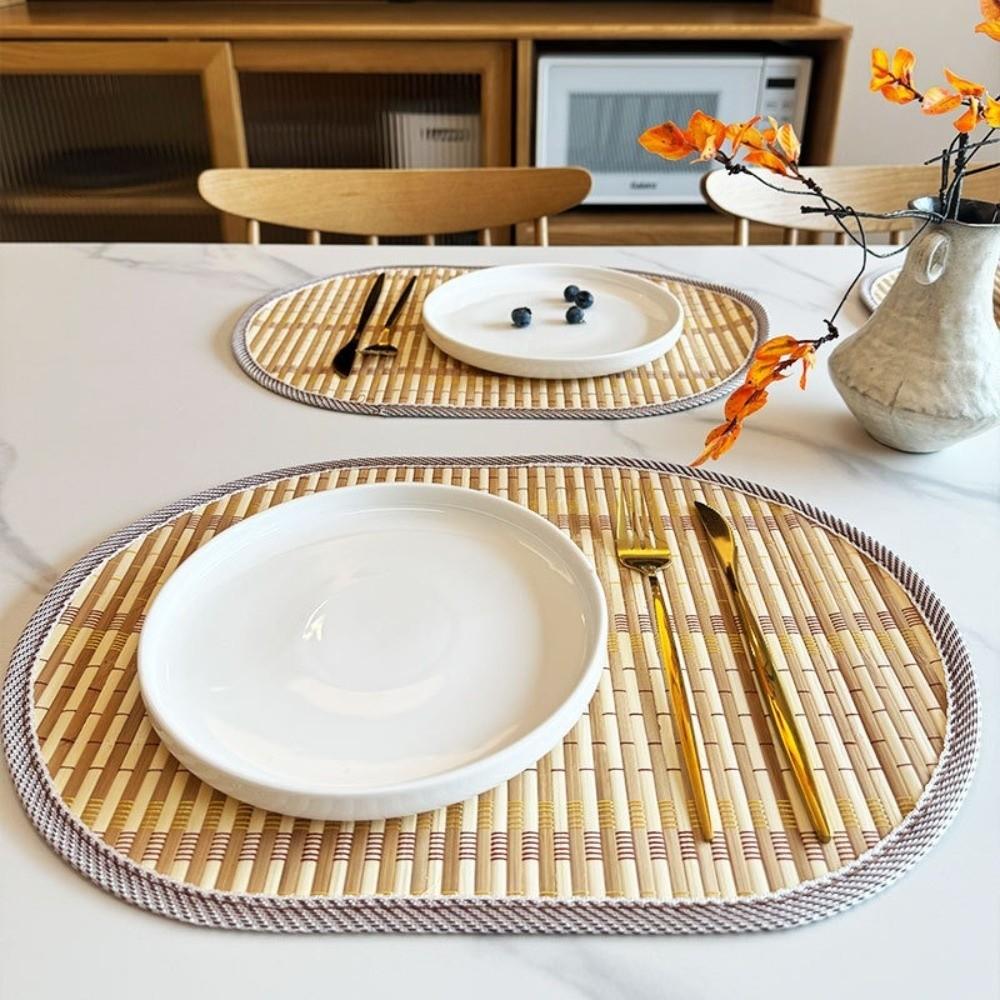 Anti-Slip Woven Oval Placemat Natural Table Mat Lightweight Dining Pad Dining Decor