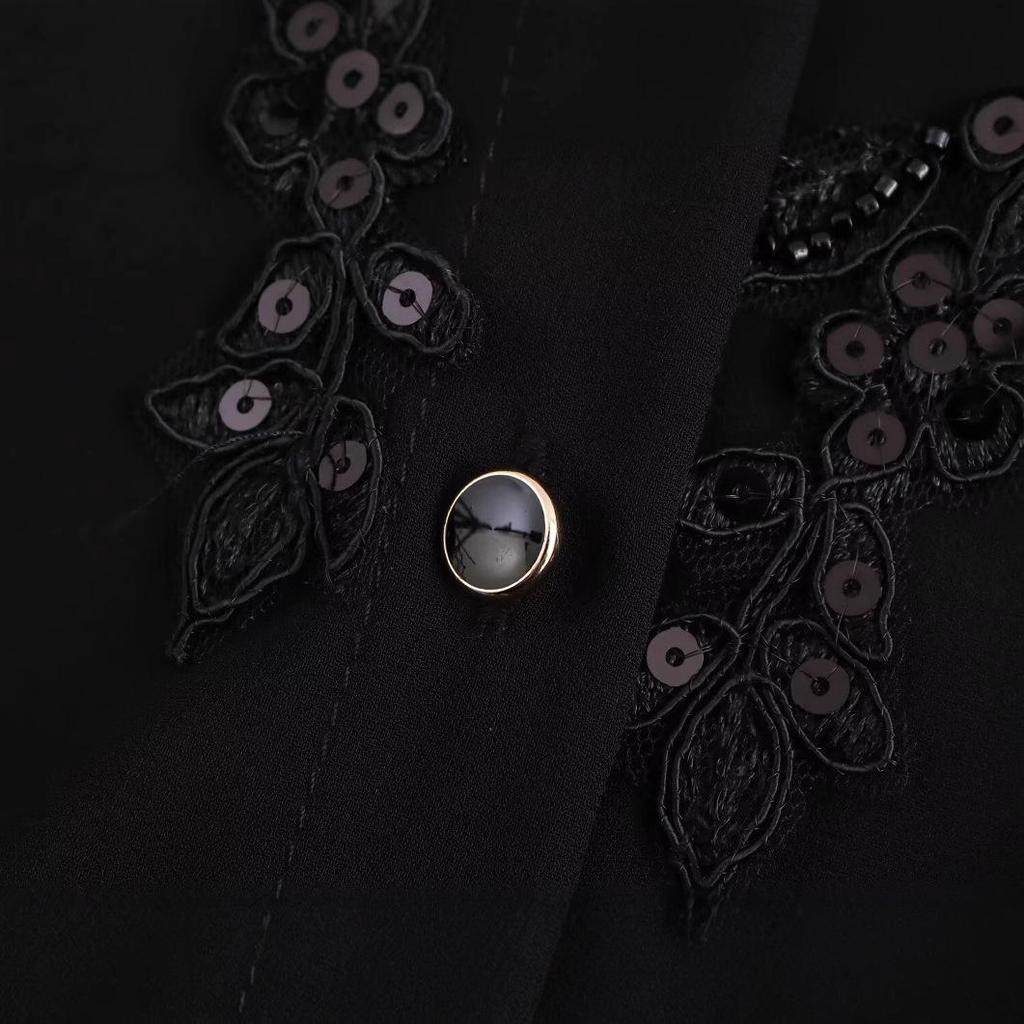 2024 Herbst Europäischer & Amerikanischer Stil Damen Durchsichtiges Perlenhemd