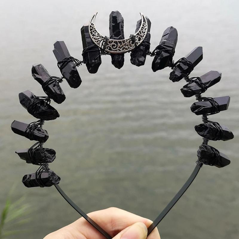 Quartz Crystal Crown Handmade for Head Hoop Luxury for Head Accessory Gothic Baroque Vintage Headwear for Parties Festiv