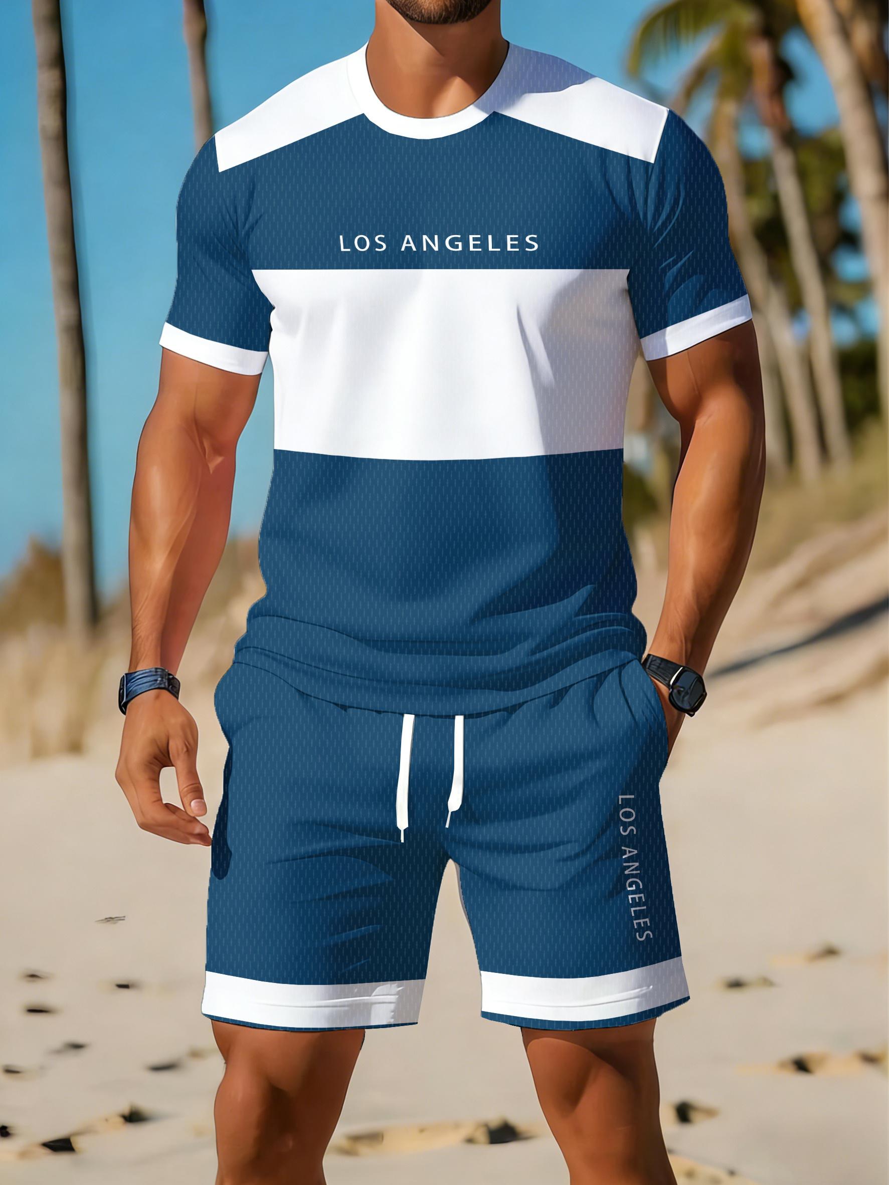 Casual sports suit breathable outdoor casual men s round neck T-shirt shorts pants suit S