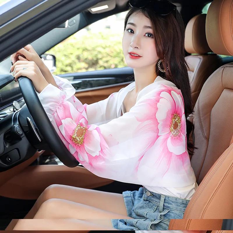 Frühling Sommer Chiffon Sonnenschutz Falscher Kragen Kleidung Schal Outdoor Reiten Kaschu Druck Sonnenschutz Ärmel Seidenschal Wickel