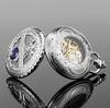 TREEWETO Mechanical Pocket Watch, Silver, Roman Numerals, Moon and Sun Design, with Chain and Gift Box